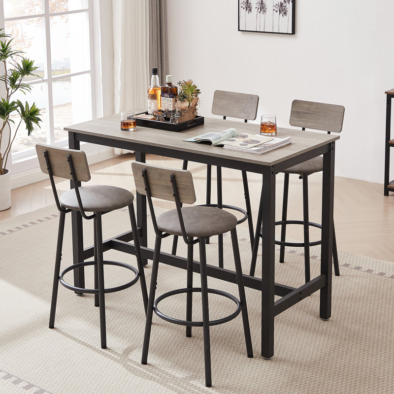 Industrial Style 5 Pieces Kitchen Counter Height Dining Table Set Wooden Dining Table With 4 Upholstered Dining Stools dining room set dining table